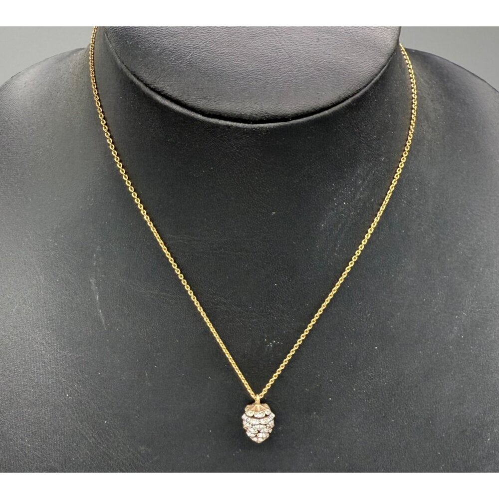 Gold-Toned Banana Republic Pinecone Pendant Necklace With Crystal Accents